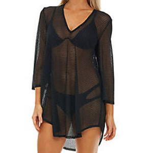 Jordan Taylor Beachwear BON14028 Black Mesh V-NECK TUNIC Size L